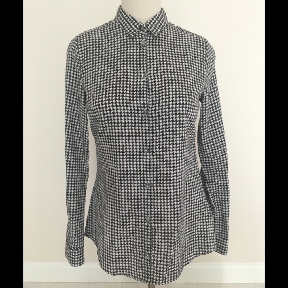 Barbour Black and White Houndstooth Button-Down Shirt